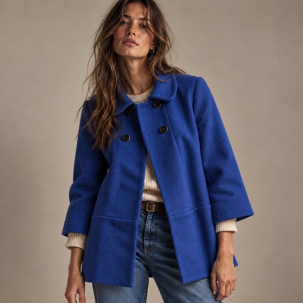 Banana Republic Wool Blend Swing Peacoat Cobalt Blue Double Breasted Sz S